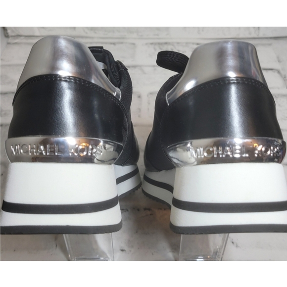 Michael Kors Black Monique Platform Sneakers Canvas Trainer Shoes Size 8.5M New - Picture 6 of 8